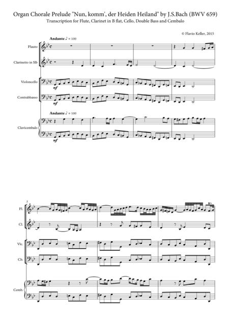 Organ Chorale Prelude Nun Komm Der Heiden Heiland By Js Bach Transcription For Chamber Instruments Sheet Music