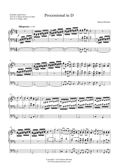 Organ Processional In D Sheet Music