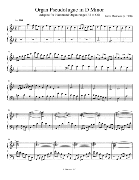 Free Sheet Music Organ Pseudofugue In D Minor