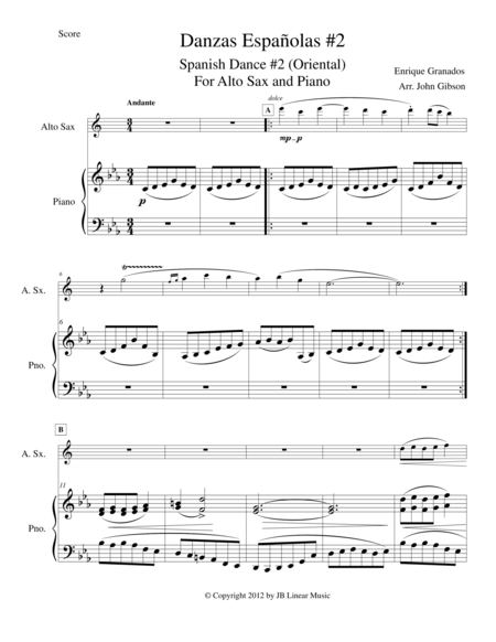 Free Sheet Music Oriental By Granados For Alto Sax And Piano