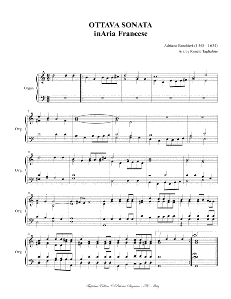 Free Sheet Music Ottava Sonata In Aria Francese Banchieri