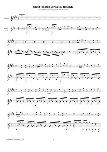 Ound Onoren For Clarinet And Guitar Sheet Music