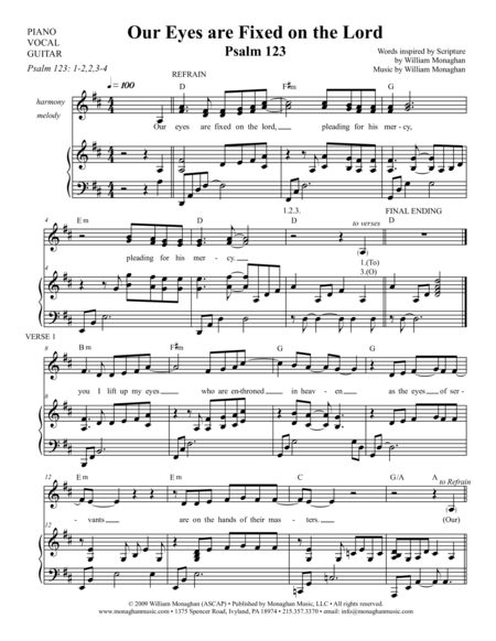 Free Sheet Music Our Eyes Are Fixed On The Lord Psalm 123