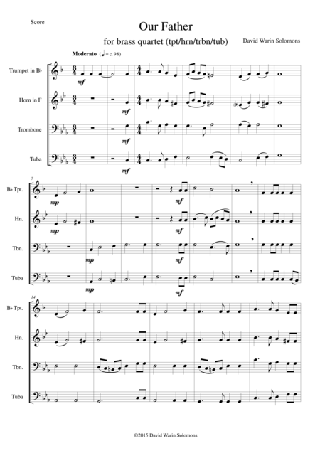 Our Father For Brass Quartet Tpt Hrn Trbn Tub Sheet Music