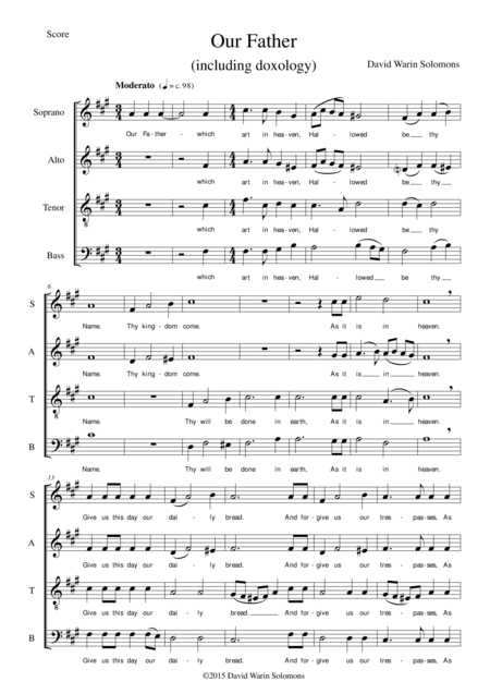 Free Sheet Music Our Father For Satb Including Doxology