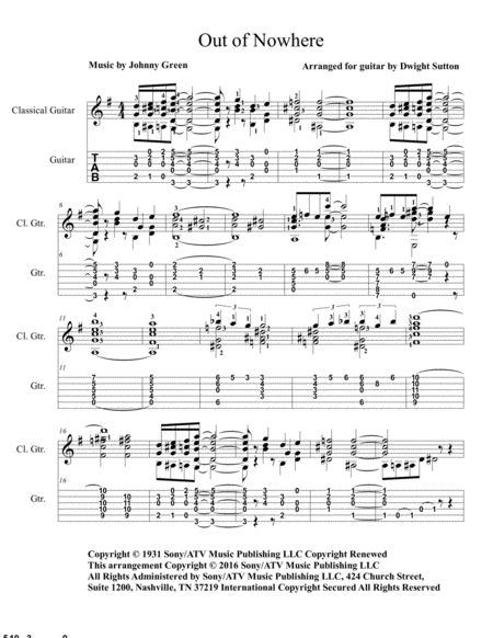 Free Sheet Music Out Of Nowhere