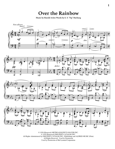 Free Sheet Music Over The Rainbow Advanced Piano Solo