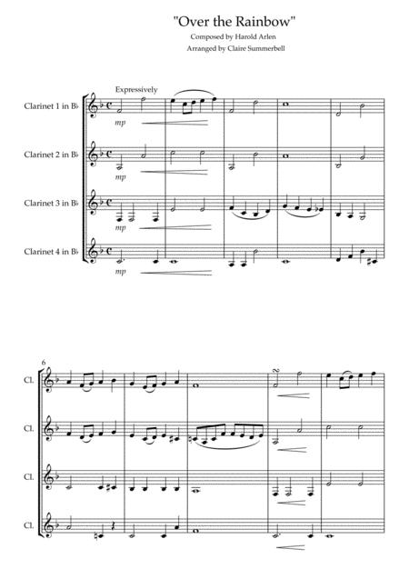 Free Sheet Music Over The Rainbow Easy Clarinet Quartet