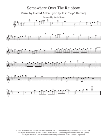 Free Sheet Music Over The Rainbow From The Wizard Of Oz Alto Sax