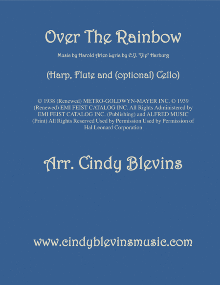 Over The Rainbow From The Wizard Of Oz Arranged For Pedal Harp Flute And Cello Sheet Music