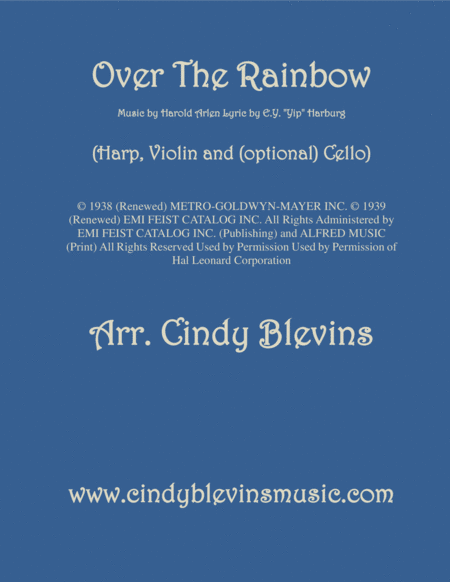 Free Sheet Music Over The Rainbow From The Wizard Of Oz Arranged For Pedal Harp Violin And Optional Cello