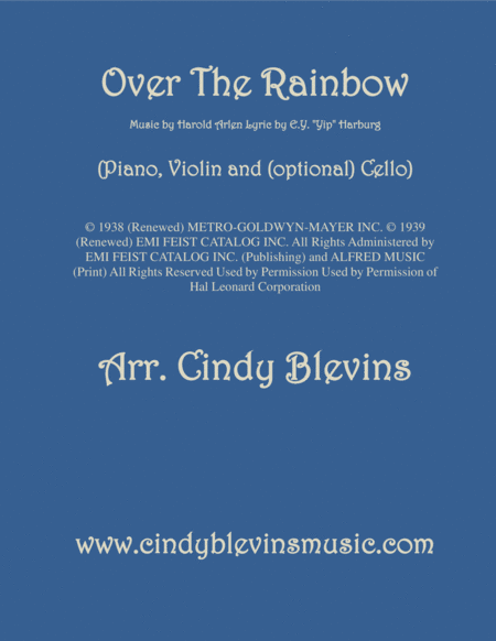 Over The Rainbow From The Wizard Of Oz Arranged For Piano Violin And Optional Cello Sheet Music