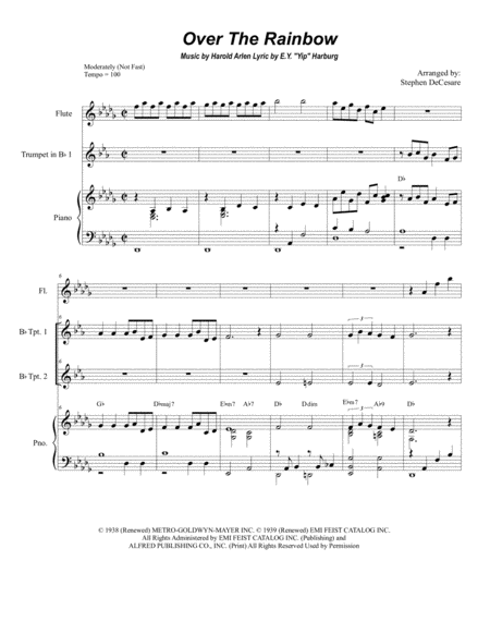 Over The Rainbow From The Wizard Of Oz Duet For Bb Trumpet Sheet Music