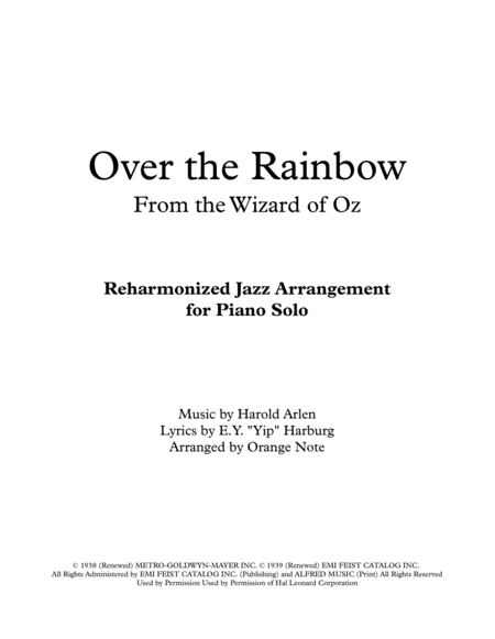 Free Sheet Music Over The Rainbow From The Wizard Of Oz Jazz Reharmonization