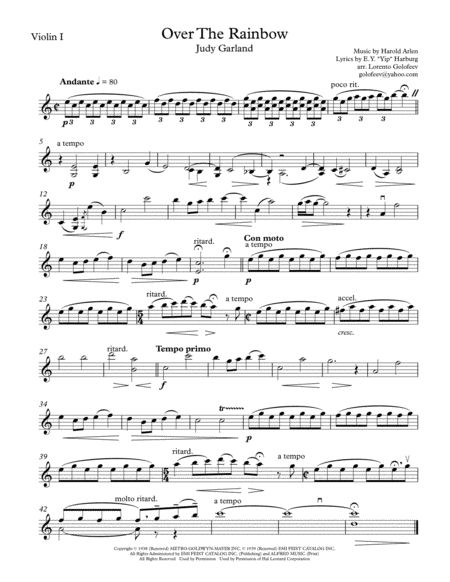 Free Sheet Music Over The Rainbow From The Wizard Of Oz String Trio
