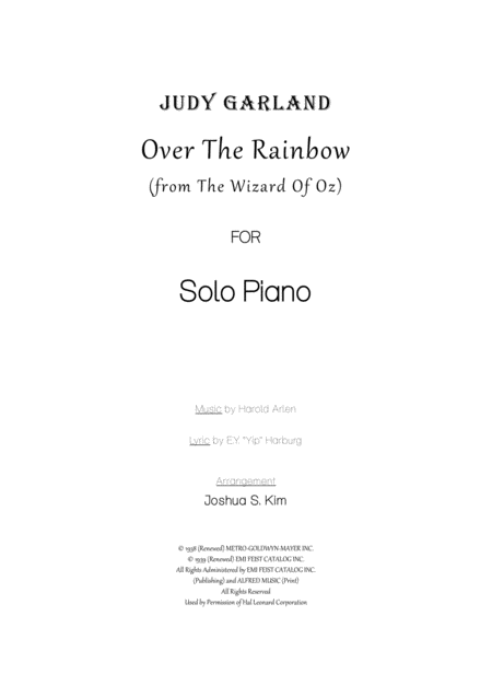 Free Sheet Music Over The Rainbow In Hawaiian Style For Solo Piano