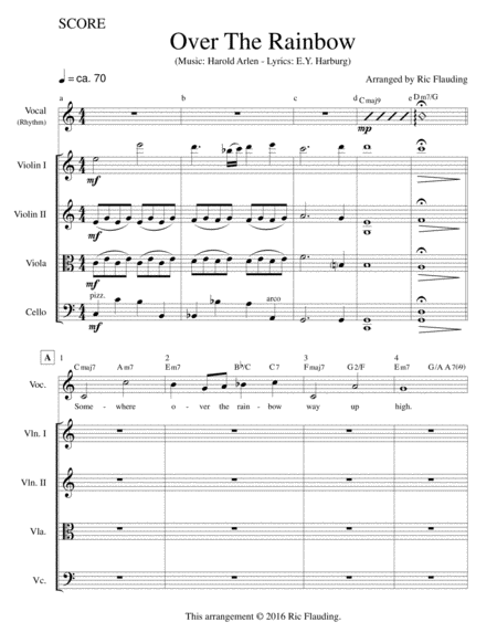 Free Sheet Music Over The Rainbow Vocal Rhythm String Quartet