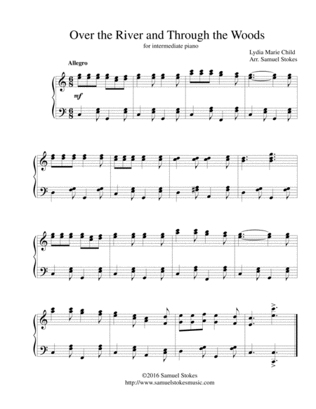 Free Sheet Music Over The River And Through The Woods For Intermediate Piano