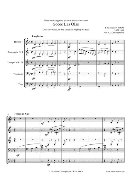 Free Sheet Music Over The Waves Brass Quintet