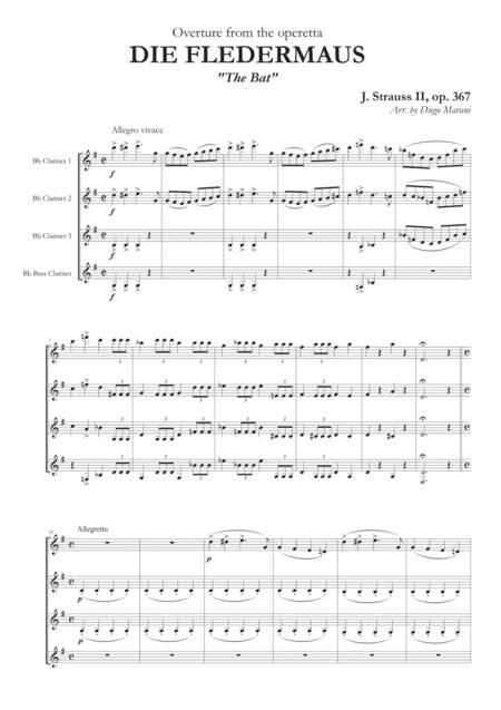 Overture From The Bat For Clarinet Quartet Sheet Music