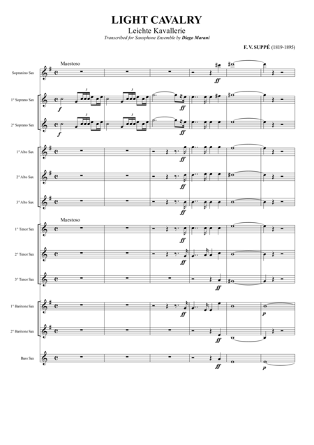 Free Sheet Music Overture From The Opera Light Cavalry For Saxophone Ensemble