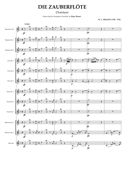 Free Sheet Music Overture From The Opera The Magic Flute For Saxophone Ensemble