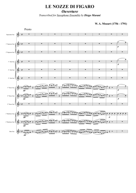 Overture From The Opera The Marriage Of Figaro For Saxophone Choir Sheet Music