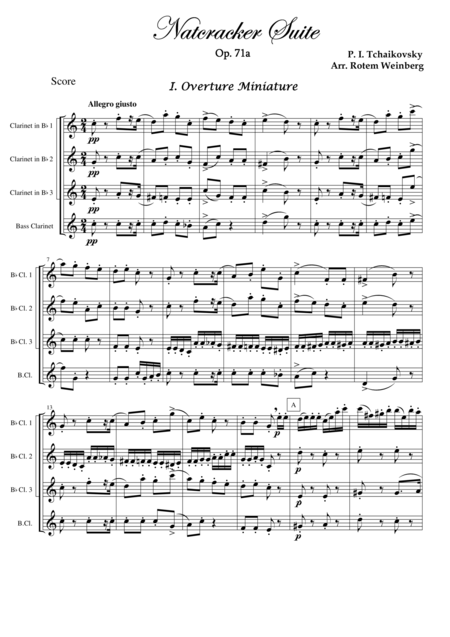 Overture Miniature From The Nutcracker Clarinet Quartet Sheet Music