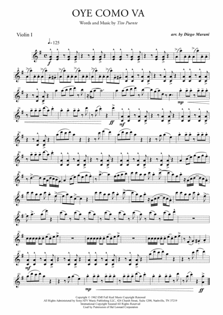 Oye Como Va For String Quartet Sheet Music