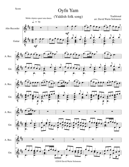 Free Sheet Music Oyfn Yam On The Sea The Wind Is Blowing For Alto Recorder And Guitar