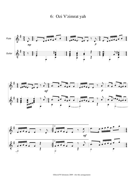 Free Sheet Music Ozi V Zimrat Yah The Lord Is My Strength And Song For Flute And Guitar