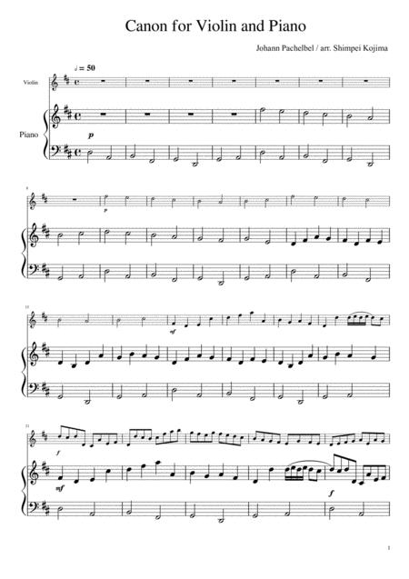 Free Sheet Music Pachelbel Canon For Violin And Piano