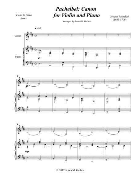 Free Sheet Music Pachelbel Canon For Violin Piano