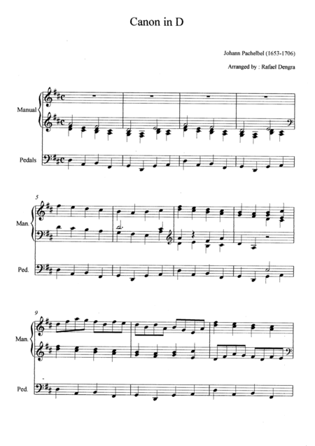Free Sheet Music Pachelbel Canon In D Arranged By Rafael Dengra Organ Manual Part