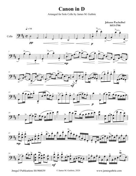 Pachelbel Canon In D For Solo Cello Sheet Music