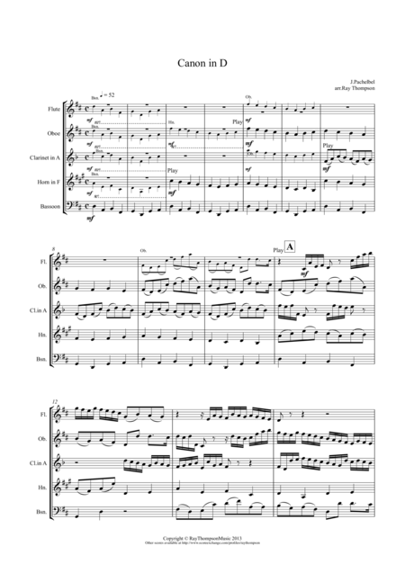 Free Sheet Music Pachelbel Canon In D Wind Quintet