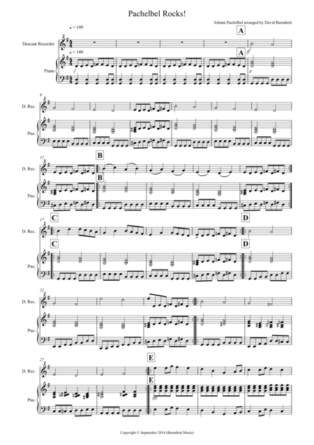 Free Sheet Music Pachelbel Rocks For Descant Recorder And Piano