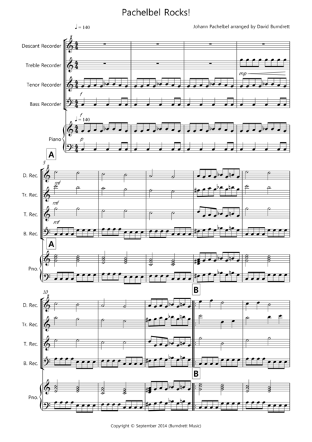 Free Sheet Music Pachelbel Rocks For Recorder Quartet