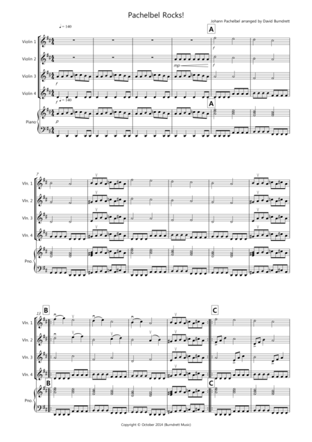 Pachelbel Rocks For Violin Quartet Sheet Music