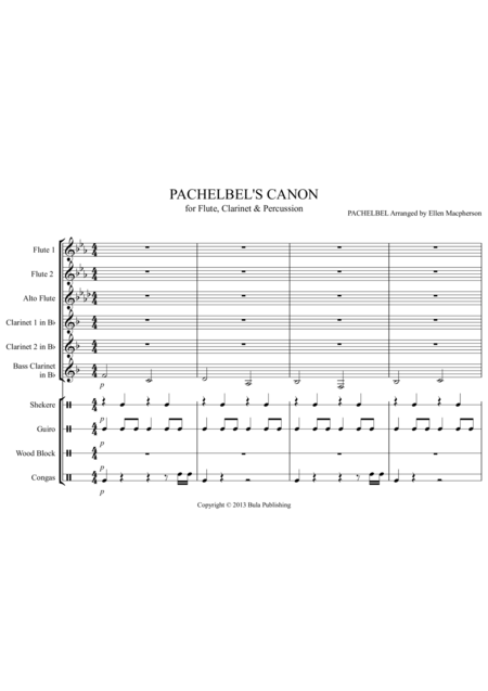 Free Sheet Music Pachelbels Cannon For Flute Clarinet Percussion