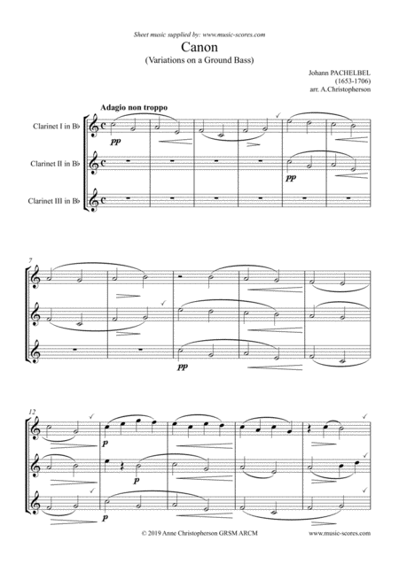 Pachelbels Canon 3 Clarinets Easy Sheet Music