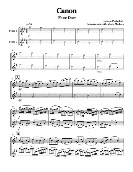 Pachelbels Canon Flute Duet Sheet Music