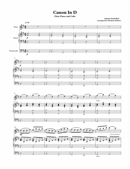 Free Sheet Music Pachelbels Canon Flute Piano And Cello Trio