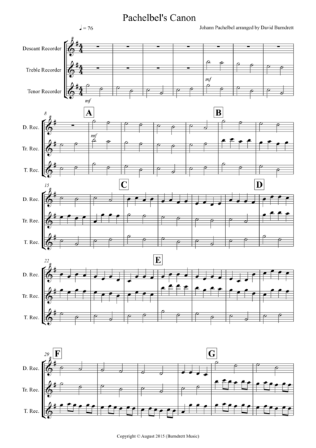 Pachelbels Canon For Recorder Trio Sheet Music