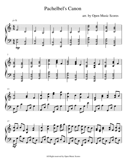 Free Sheet Music Pachelbels Canon In C Major Original Advance Complete Piano Solo