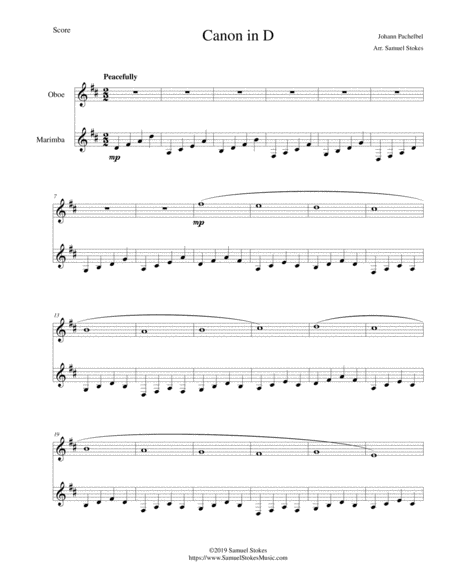 Pachelbels Canon In D For Oboe And Marimba Sheet Music