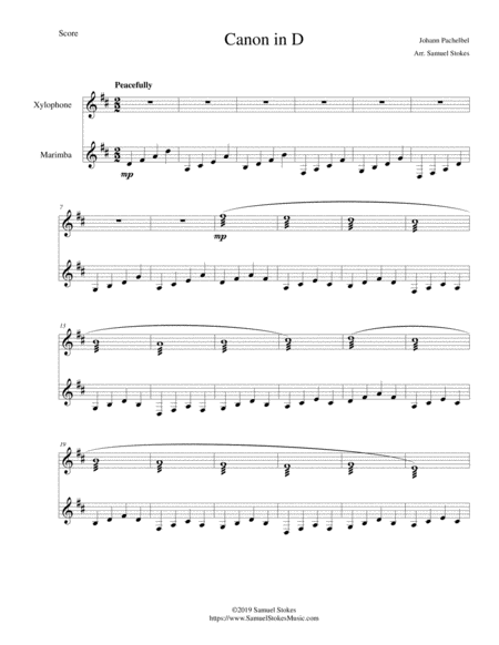 Pachelbels Canon In D For Xylophone And Marimba Sheet Music