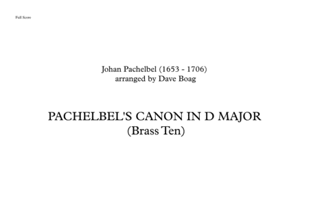 Pachelbels Canon In D Major Brass Ten Sheet Music