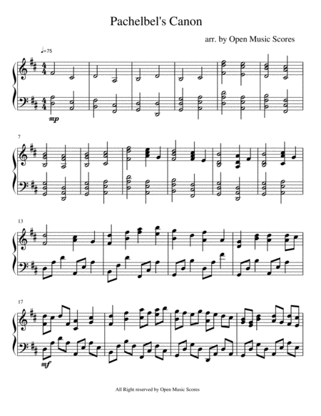 Free Sheet Music Pachelbels Canon In D Major Original Advance Complete Piano Solo