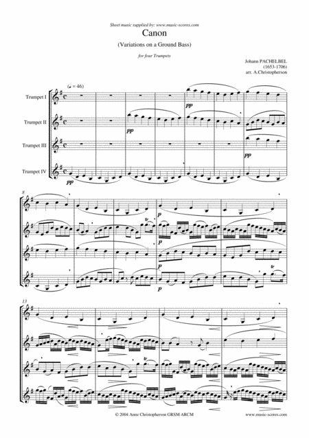 Pachelbels Canon Trumpet Quartet Sheet Music